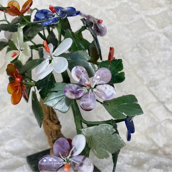 Antique Chinese Jade Tree  Precious Gemstone Flowers, Leaves & Platter, Jade. - Picture 3 of 8